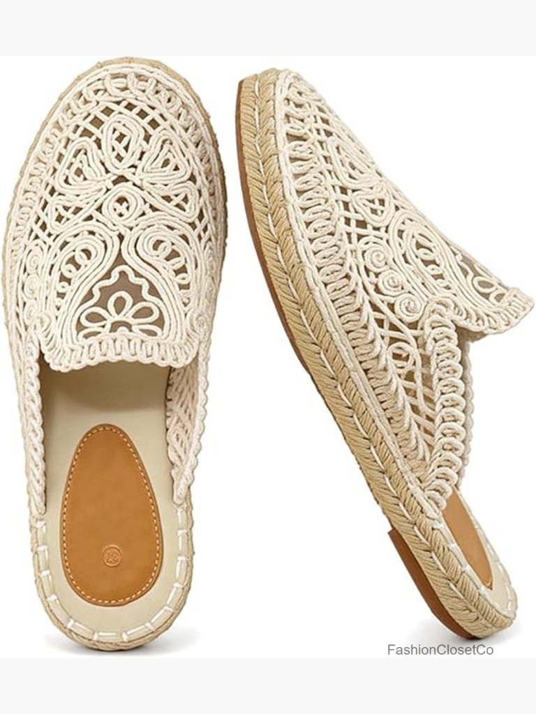 Women's Espadrille Hollow Out Mules Closed Toe Slide Sandals Flat Summer Shoes